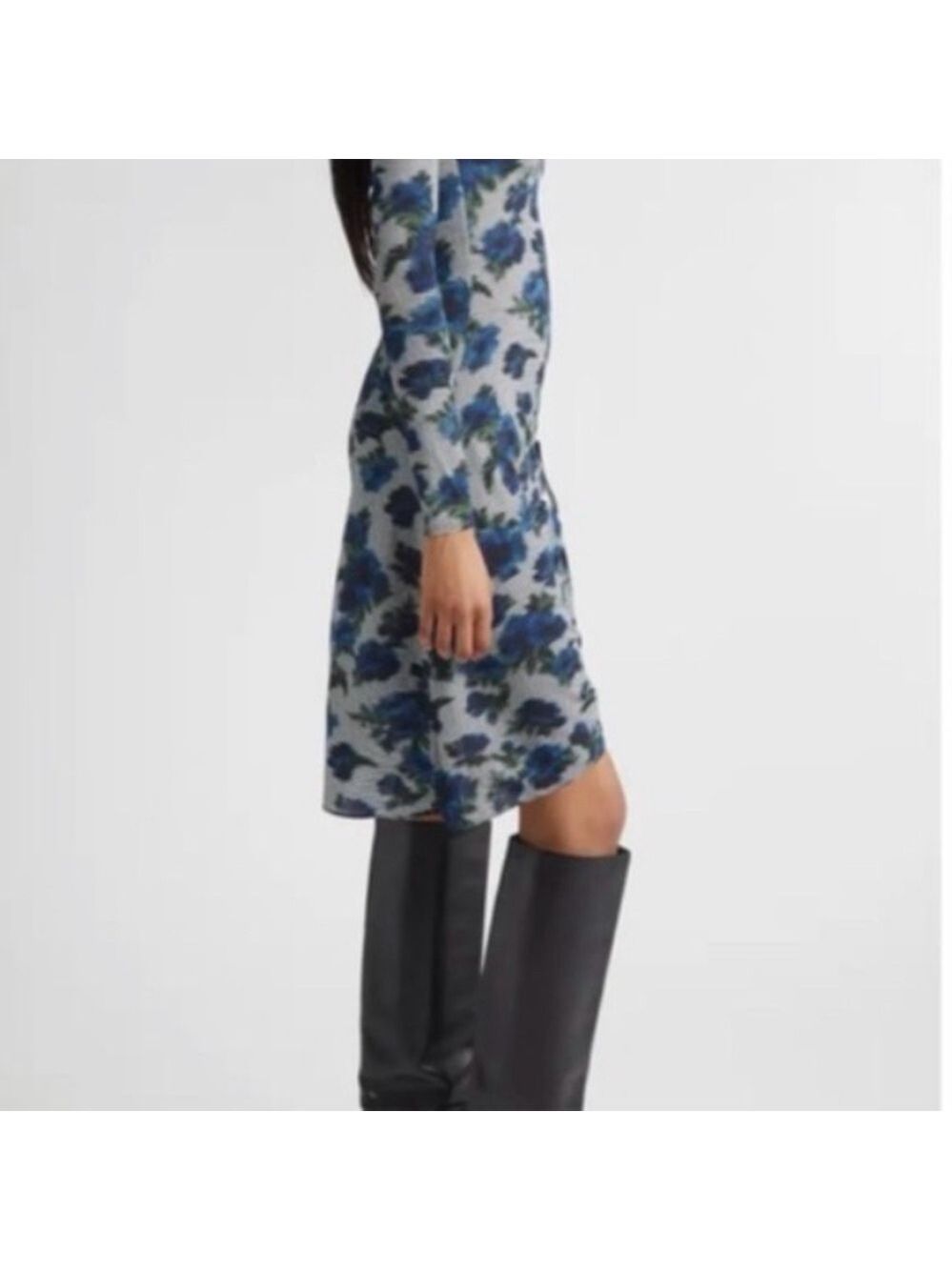 New Coperni Long Sleeve Floral Midi Dress Blue White 6 - Picture 2 of 3